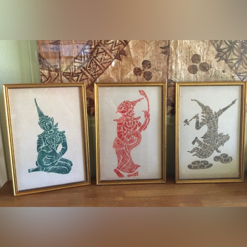 Thai Temple Rubbing - Indonesian Framed Art Colorful